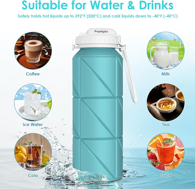 690ML Collapsible Water Bottles Reusable Leak Proof Silicone Water Bottle BPA Free Durable Foldable Sports Bottles & straw 23oz Lightweight Bottle for Gym Hiking Biking Camping Travel Bottle