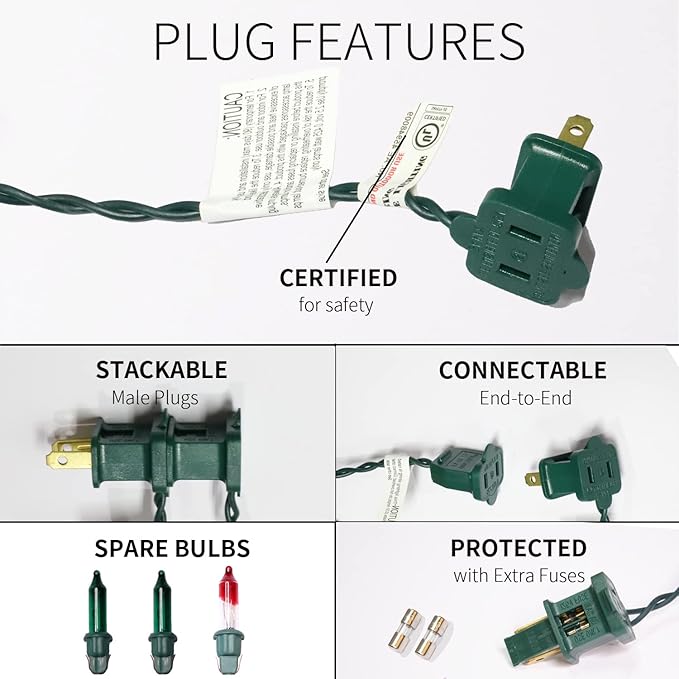 100LIGHTS Green Extra-Bright with End Connectors Christmas Decorative Lights 5.98m UL Certified Mini String Light Set Waterproof for Home Garden Holiday Christmas Tree Party Patio Wedding