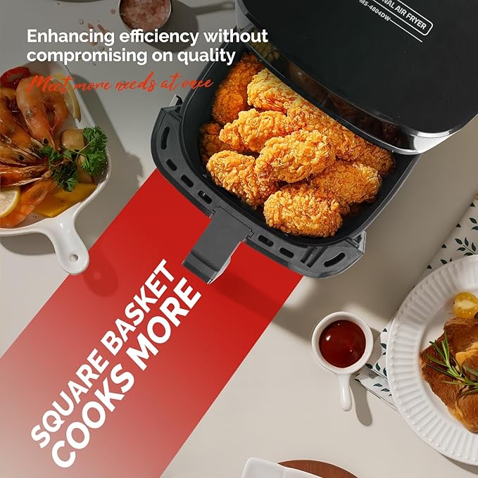 5.8QT Digital Air Fryer with Viewable Window, Adjust Temp & Timer, Air Frying, Reheat, Easy for Frozen Food, Snacks, Dinner, Large Square Basket than Round, Portable for Family & Apartment