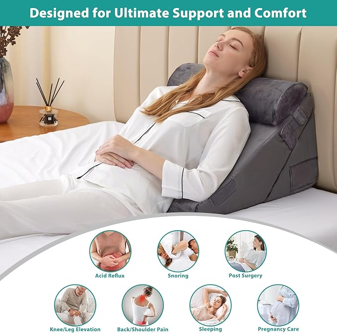 3Pcs Orthopedic Bed Wedge Pillow Set, Foam Wedge Pillow Post Surgery for Back, Leg and Knee Support, Adjustable 9&12 Inch Folding Triangle Pillow for Sleeping, Acid Reflux, Snoring, Velvet
