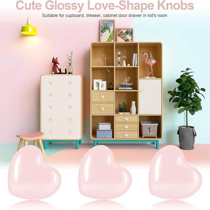 4X Cute Dresser Knobs Ceramic Cabinet Knobs Pink Drawer Knobs Heart Love-Shape Door Pull Knob Cabinet Closet Ceramic Drawer Cupboard Kitchen Kids Children Bedroom Wardrobe (Pale Pink)