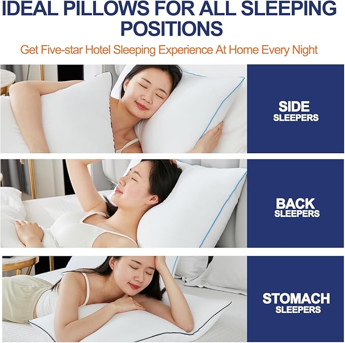 Bed Pillows for Sleeping - Pillows Queen Size Set of 2 Cooling Luxury Hotel Quality Pillow with Premium Plush Soft Down Alternative Fill for Side Back or Stomach Sleepers (Queen(Pack of 2))