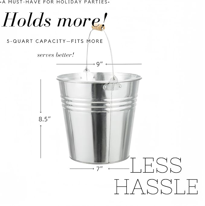 3PCS 5-Quart Galvanized Pail Ice Buckets Metal Beer Bucket Beverage Tubs for Parties (Silver)