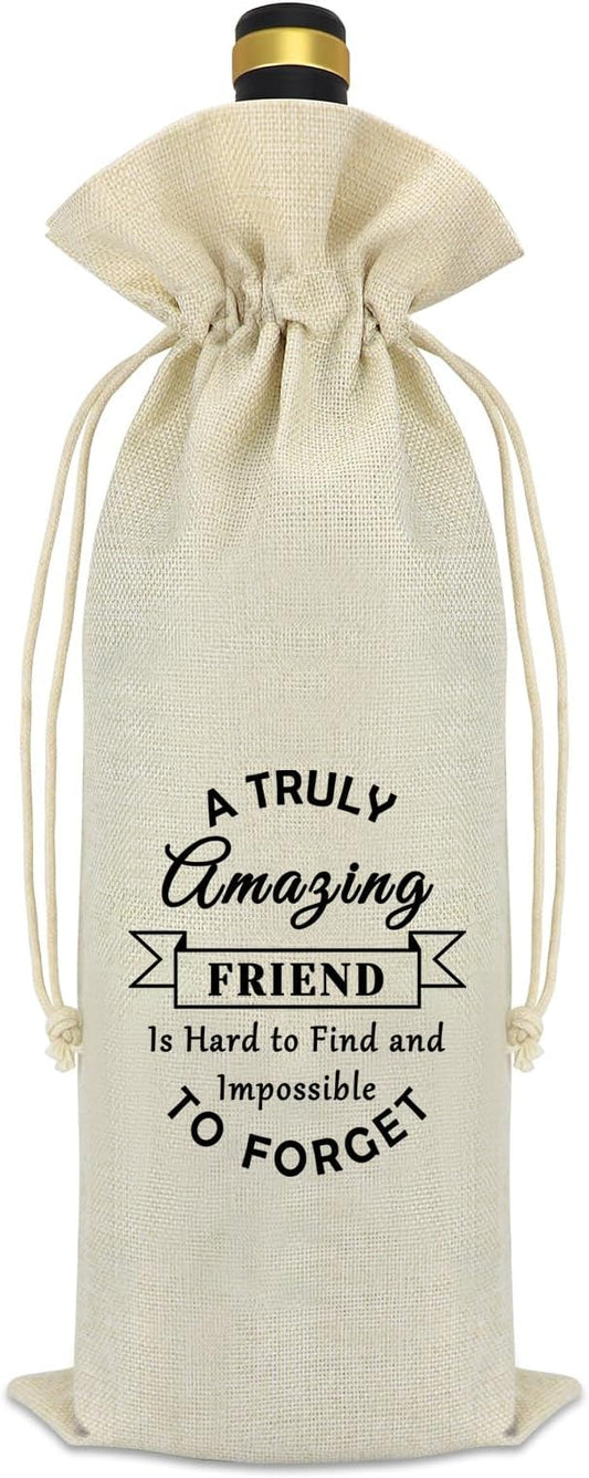 Best Friend Appreciation Gift Wine Bag Friendship Birthday Gifts for Women Bestie BFF Long Distance Friendship Gifts Drawstring Burlap Reusable Wine Bottle Bag Christmas Graduation Gifts for Friends