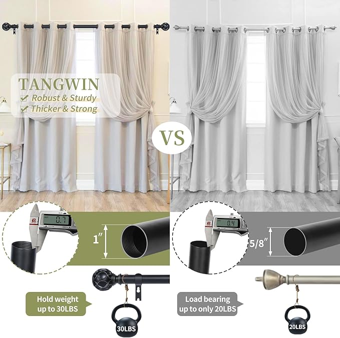 Black Adjustable Curtain Rods for Windows:18-60" Farmhouse Heavy Duty Curtain Rod for Bedroom Living Room,Boho Decorative Rustic Drapery Rods with Vintage Coastal Texture Finial,Matte Black