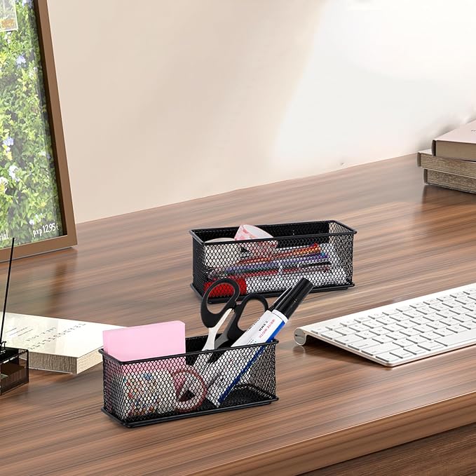 6.29'' × 2.28'' × 2.48 Black Magnetic Basket for Refrigerator Magnetic Pen Holder Locker Organizer for Home Office Accessories Magnetic Basket for Whiteboard，Set of 2