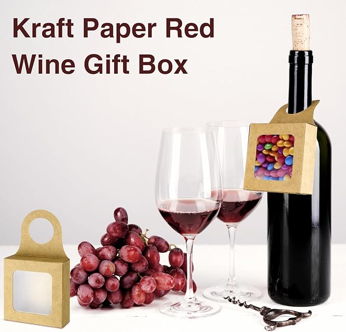 30Pcs Kraft Paper Wine Bottle Box with Window Hanging Foldable Gift Boxes,for Gifts Empty Wine Bottles for Decoration Bottle Hanger Favor Box Gift beauty label with square transparent casement window