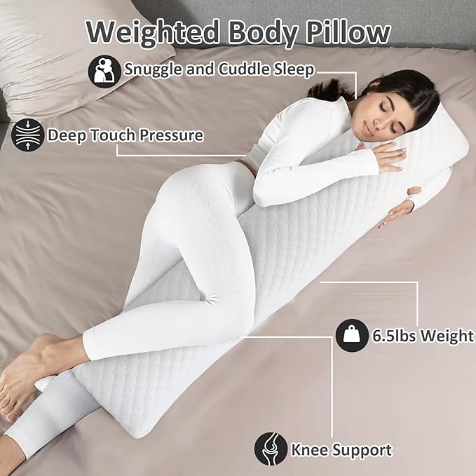 Bioeartha Weighted Body Pillow - Weighted Glass Beads Body Pillow for Adults Full Body Pillow for Deeper Sleep with Breathable Removable Cover, Flexible, Cuddle Support for Side Sleepers 10 * 40 in