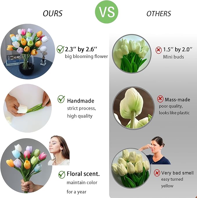 Buart Spring-Colors Tulip Flowers Artificial Luxury Big Tulip Valentine's Day Mother's Day Easter Home Kitchen Wedding Decorations(11pcs)