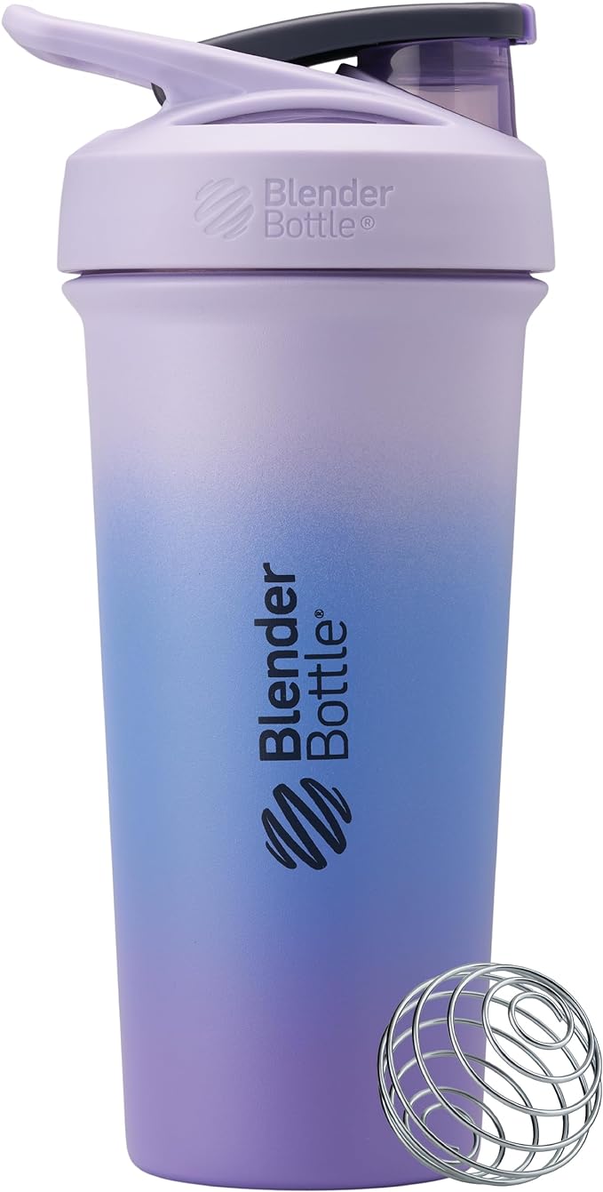 BlenderBottle Strada Sleek Insulated Stainless Steel Water Bottle with Wire Whisk, 25-Ounce, Lavender Ombre