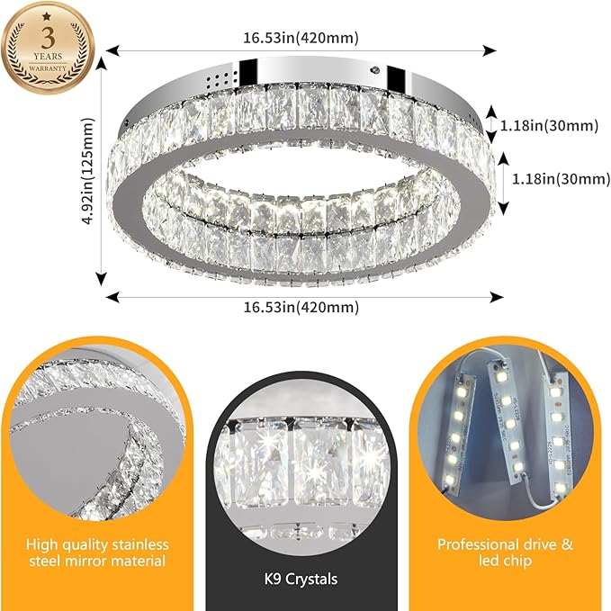 Buccleuch Modern Crystal Chandelier LED Flush Mount Pendant Lighting Mini Ceiling Light Fixture for Living Room Bedroom Hallway Staircase Bar Kitchen