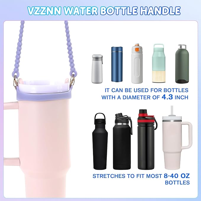 2PCS Water Bottle Handle - Strap Carrier Soft and Durable Silicone Water Bottle Sling Fits Most 8-40oz Bottles(W+P)