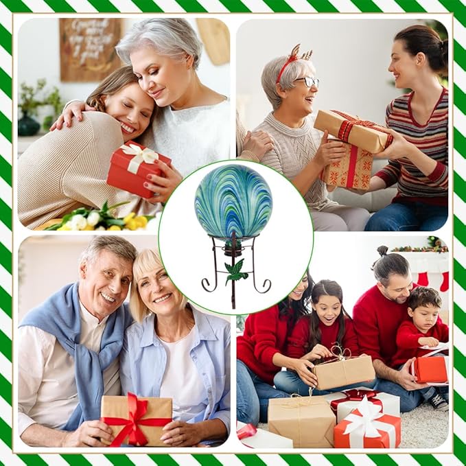 10" Diameter Gazing Ball with 8.5" Metal Stand Indoor Outdoor Glass Globe Sphere Festive Decor Yard Ornament Gazing Balls for Garden,Home,Lawn,Patio,Porch,Birthday Gift for Women(Green)