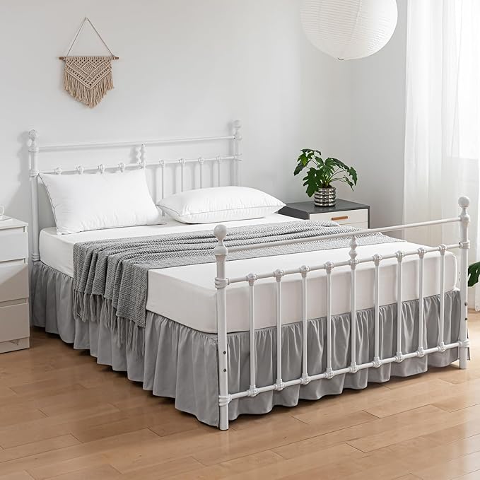 Bed Skirt Full Size Ruffled Bed Skirts with Split Corners, 16 Inch Drop Dust Ruffle Bed Skirt with Platform, Light Gray, Full - 16" Drop