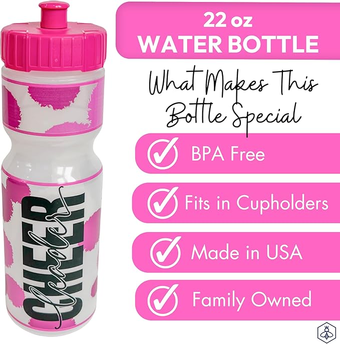 50 Strong Kids Water Bottle | 22 oz. BPA- Free Sports Squeeze Water Bottles with Pull Top Cap |Perfect Water Bottle for School | Reusable & Durable for Boys & Girls | Made in USA (Cheerleader)
