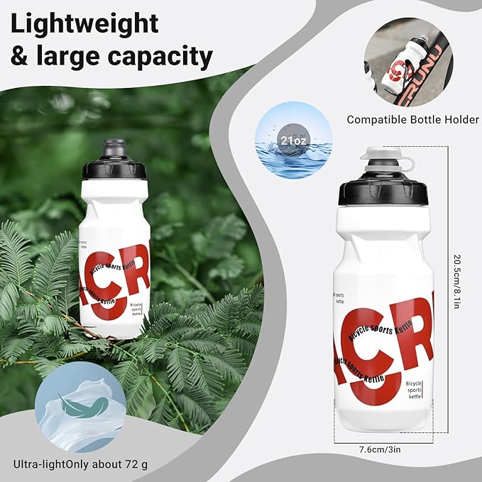 Bike Water Bottle 21oz Bicycle Water Bottle for 5hrs Insulation Sports Squeeze Water Bottle with Leakproof DesignFits Most Bike Cages (Red 21)