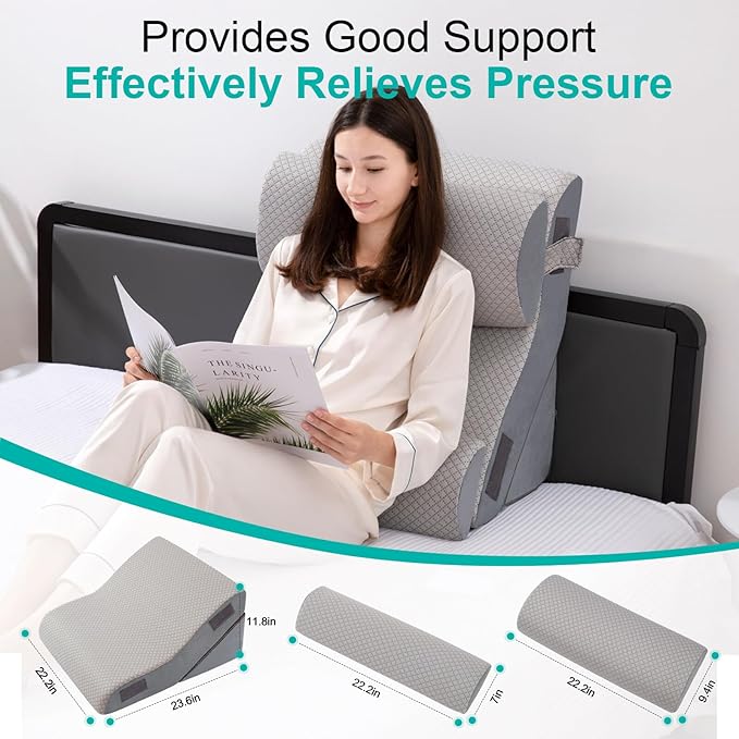 4PCS Bed Wedge Pillow for Sleeping or Back Pain Relief, Post Surgery Memory Foam Orthopedic Wedge Pillows for Back, Leg and Knee Support, Adjustable Bed Pillow