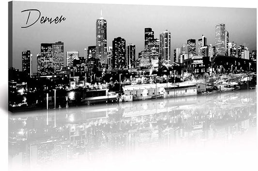 Black and White Wall Art Denver Skyline Cityscape Skyscrapers Canvas Print Painting Landscape USA City Buildings Pictures Modern Artwork for Man Room Office Living Room Decoration 13.8"x47.3"
