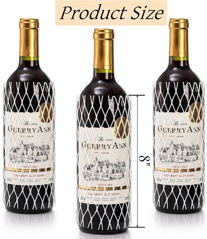 150 Pieces Wine Mesh Protective Sleeves, 8 Inch Long Mesh Liquor Bottle Protector, PE Net Mesh Sleeves for Wine Glass Bottle, Keep Bottles Safe While Traveling or in Transportation, White