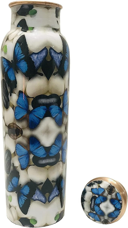 Blue Butterfly Copper Water Bottle 34 Oz Joint Free-Ayurveda Health For Travelling Purpose Copper water Drinking Water Bottle, Yoga Capacity Christmas gift Diwali Gift 1 litre