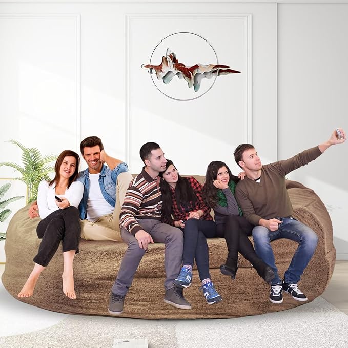 Bean Bag Chair for Adults 8FT,Soft Removable Cover for Teens/Girls Bedroom,Fluffy Giant Round Floor Beanbag Lounger Chairs (No Filler,Tan)