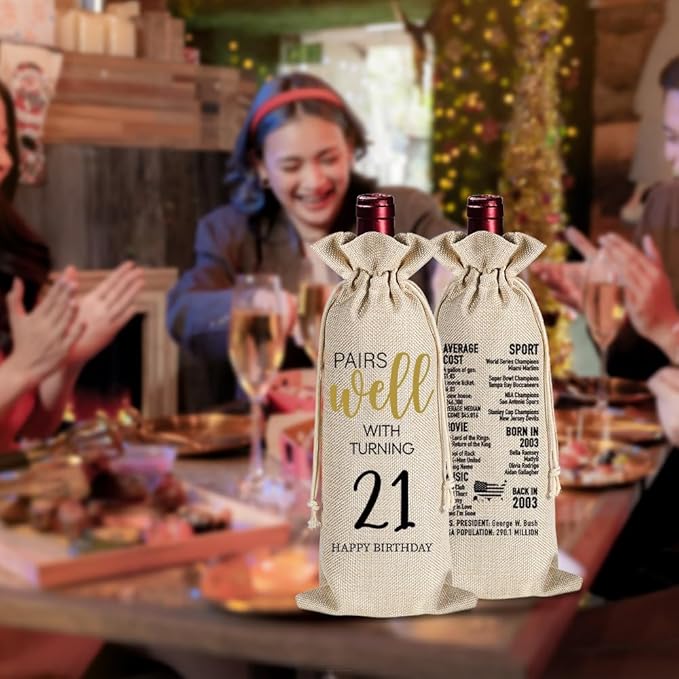 21st Birthday Wine Bag Gifts for Her, Cool 21st Birthday Gifts, 21st Birthday Gift Ideas for Women Men, 21 Years Old Birthday Party Decoration Wine Bag Gifts, 2003 Wine Bag