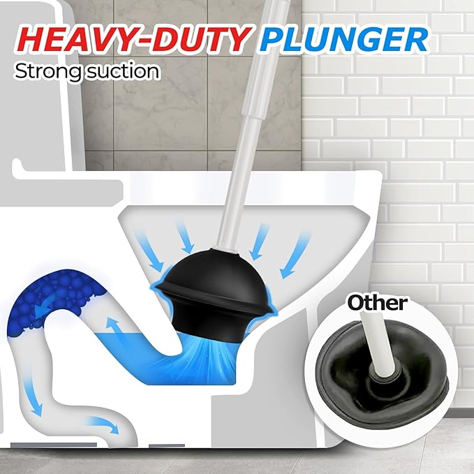 2Pack 2 in 1 Toilet Brush and Plunger Set, Extended Handle Plunger，Toilet Bowl Brush Plunger Set,Bathroom Cleaning Tools ，Toilet Brush Plunger Combo，Cleaning Supplies（Cream Grey）