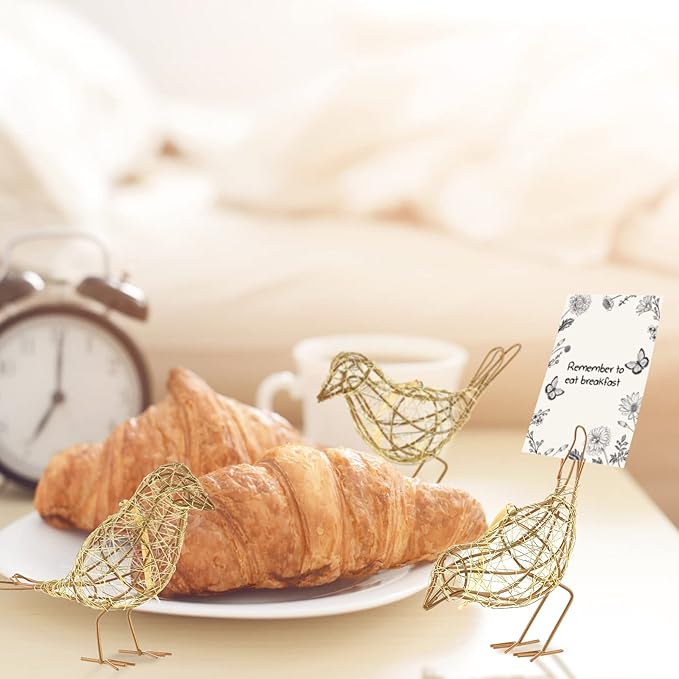 Artisan Handmade Gold-Wire Woven Bird Statues Trio Table Decor- Modern Farmhouse Shelf Decor with Hanging Chain, Multi-Pose Metal Bird Figurines for Home Office & Holiday Display