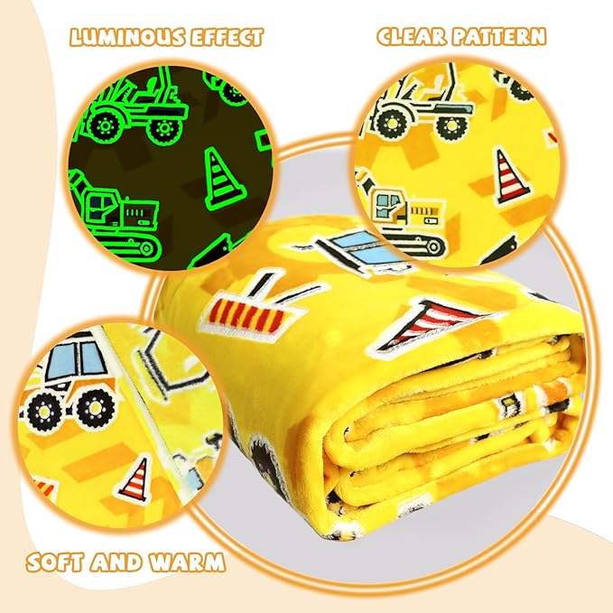 Boys Blanket Glow in The Dark Truck Blanket for Kids Toddler Construction Excavator Gifts Toys Cute Kids Tractor Blanket Kids Gifts