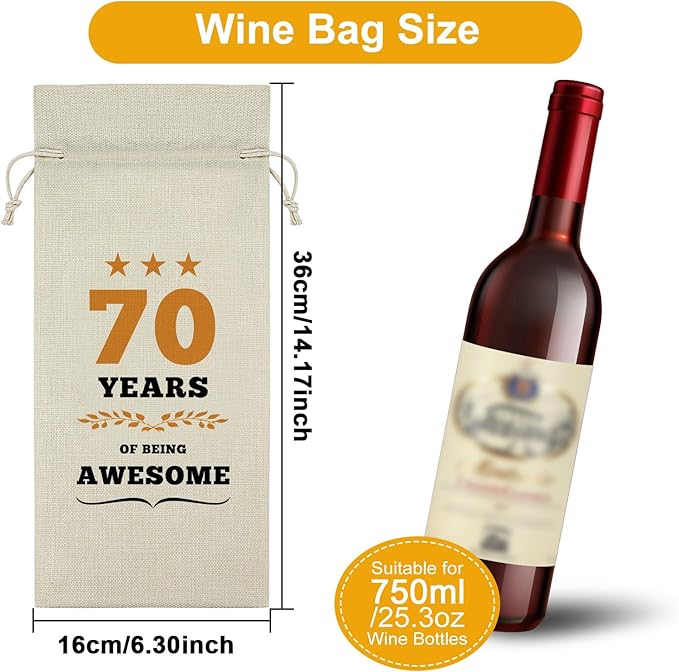 70th Birthday Gifts for Women Men Wine Bag 70 Year Old Birthday Gifts for Her Him 70 Year Work Anniversary Decorations Wine Bottle Decoration Bag Born in 1954 Wine Accessories Gifts for Wine Lovers