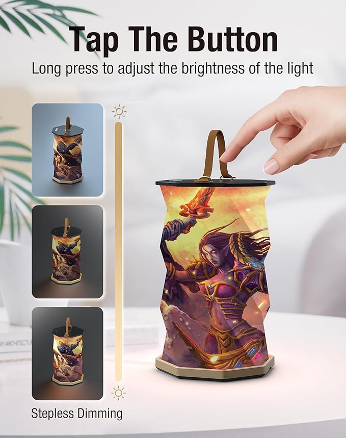 Battery Operated Lamp with Handle, Rotating Folding Lamp, Warcraft Portable Light, Folding Paper Lantern for Home, Office, Living Room