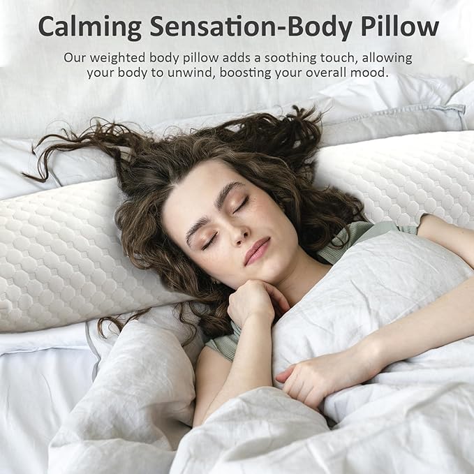 Bioeartha Weighted Body Pillow - Weighted Glass Beads Body Pillow for Adults Full Body Pillow for Deeper Sleep with Breathable Removable Cover, Flexible, Cuddle Support for Side Sleepers 10 * 40 in