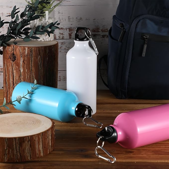 24 Pieces Aluminum Water Bottle 20 oz Lightweight Reusable Water Bottle Bulk Leak Proof Aluminum Water Bottles with Twist Cap and Buckle for Bike Travel Sports Camping (Pink, Blue, White, Yellow)