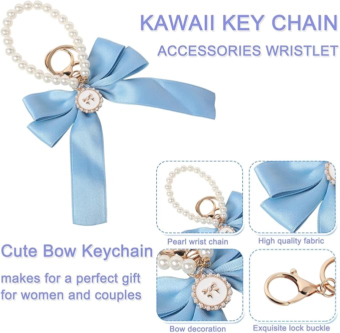 BELSITA Stanley Cup Accessories Set, Bow Pearl Chain Braided Design Water Bottle Handle Strap, Silicone Stanley Cup Boot, Stanley Charms for Stanley Cup 30/40oz Tumble (Blue)