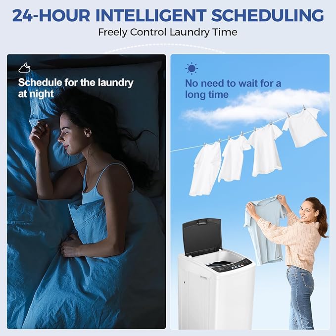 17.8Lbs Portable Washing Machine Nictemaw Portable Washer, 2.3 Cu.ft Washer and Dryer Combo with Drain Pump, 10 Programs 8 Water Level Compact Laundry Washer for Home, Apartment, RV, Dorms