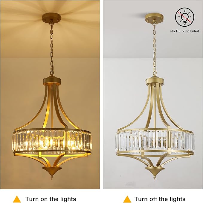 20" Modern Crystal Chandelier, 5-Light Gold Dinning Room Light Fixtures Over Table, Hanging Round Pendant Chandelier for Kitchen Island Entryway Bedroom Office Bathroom Stairwell