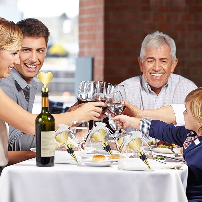 Blank Heart Shape Wine Stopper Stainless Steel Beer Stopper Blank Board Stopper with White Sheer Organza Bags Wedding Favor for Guests Wine Party Gifts Bridal Shower(Gold,36 Sets)