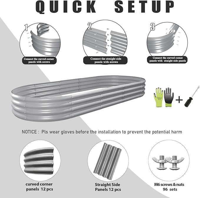 2 Pack 8x3x1FT Galvanized Raised Garden Bed Large Metal Planter Box Kit Elevated Raised Garden Planters for Outdoor Plants, Gray