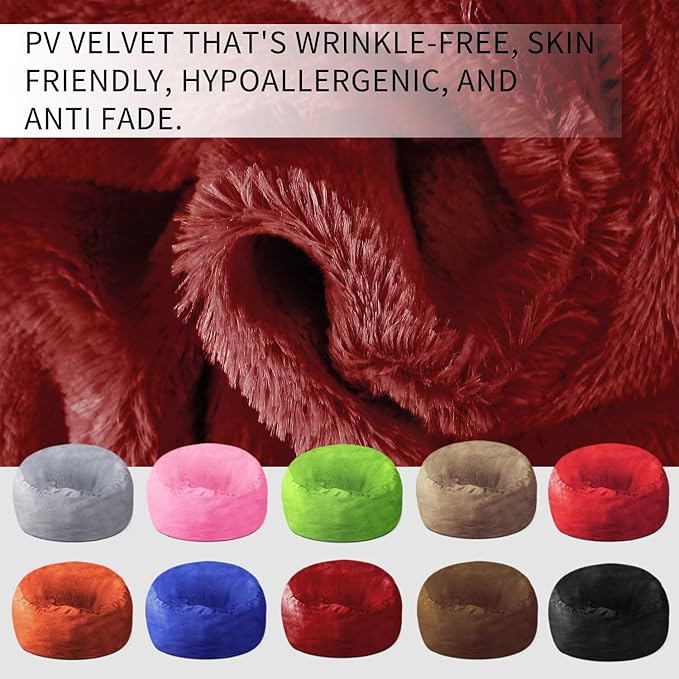 Bean Bag Chair for Adults 6FT,Soft Removable Cover for Teens/Girls Bedroom,Fluffy Giant Round Floor Beanbag Lounger Chairs (No Filler,Claret)