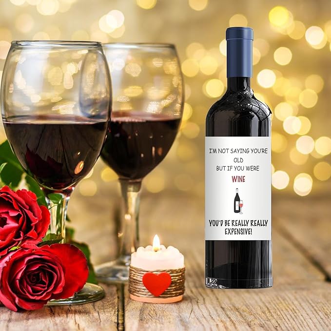 24Pcs Funny Wine Bottle Label,Funny Cute Wine BottleTags Stickers Birthday Party Decorations Waterproof Wraps Sticker for Champagne Bottle Women Men Party Supply