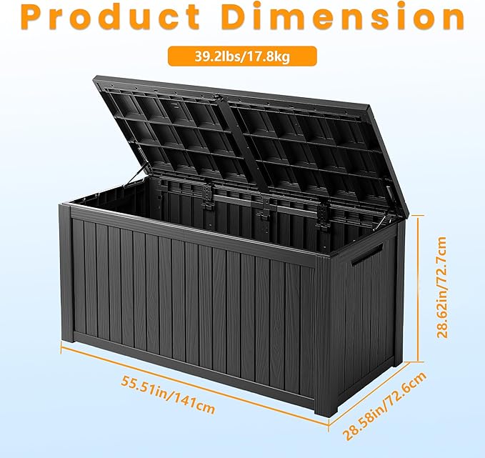 200 Gallon Lockable Resin Deck Box, Waterproof & UV-Resistant Outdoor Storage Box for Outdoor Cushion Storage, Garden Tools & Pool Accessories Storage, Black