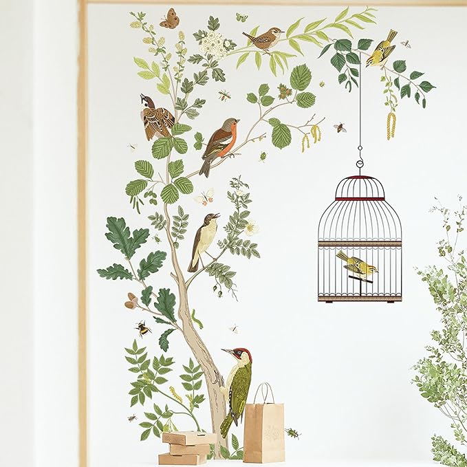 Branch Vine Birdcage Wall Sticker Hanging Grey Vine Wall Decals Decals Branch Vine Wall Decals DIY Art Decor for Bedroom Study Living Room TV Wall