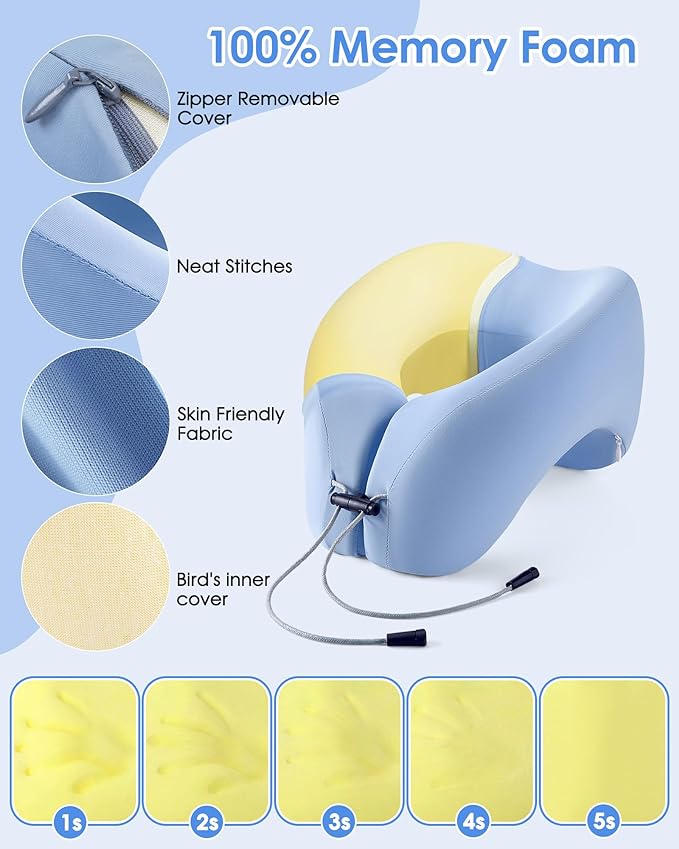 2-in-1 Travel Pillow, Memory Foam U-Shape Airplane Neck Pillow with Storage Bag, Napping Pillow Relax Arms, Ideal for Airplane, Car, Family and Travel Use-Upgraded