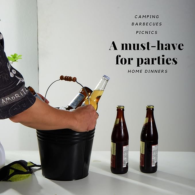 3PCS 5-Quart Galvanized Pail Ice Buckets Metal Beer Bucket Beverage Tubs for Parties (Black)