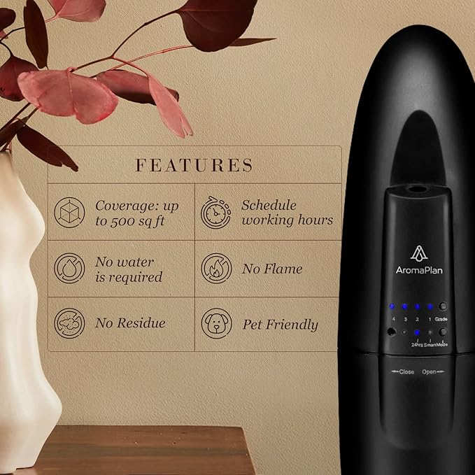 AROMAPLAN Authentic Plug in Waterless Diffuser - Up to 500 Sq. FT Coverage - Nanotechnology Plug in Oil Diffuser for Essential Oils -for Home and Office - Wall Silent & Waterless Oil Diffuser (Black)