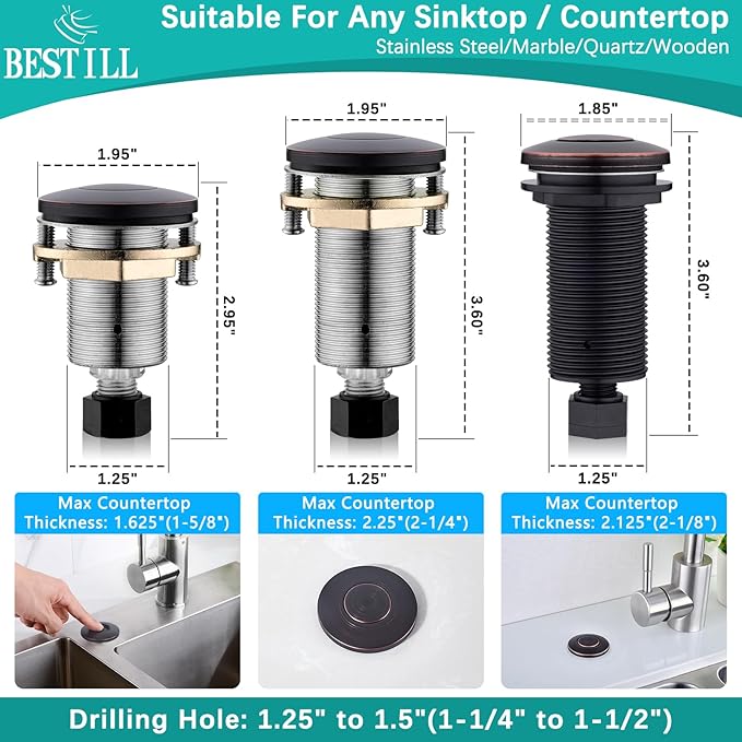 BESTILL Garbage Disposal Air Switch Kit-UL Listed, Cordless Sink Top Switch Button for Waste Disposer, 3.6" Long Push Button with Brass Cover, Oil Rubbed Bronze, Compatible with all Garbage Disposals