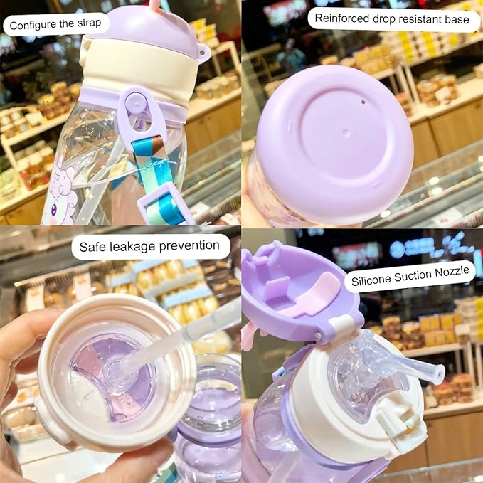 Antlers BPA Free Reusable leak proof Transparent Water Bottle With Strap for Kids School (Multicolor-600ml), Medium (2-4 cups)