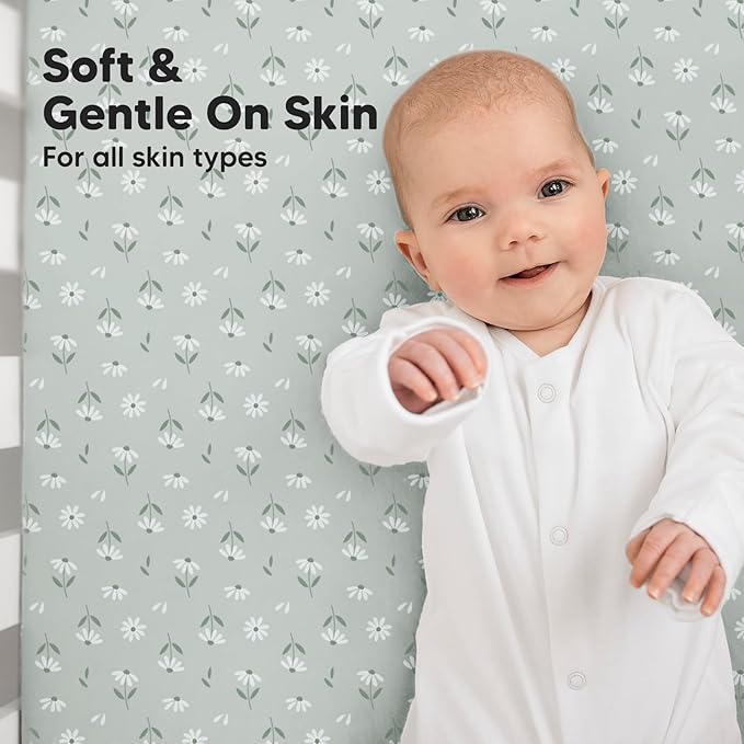 2-Pack Crib Sheets for Boys,Girls - Viscose Derived from Bamboo Fitted Crib Sheet, Organic Baby Crib Sheets, Crib Mattress Sheet,Toddler Bed Sheets,Baby Sheets for Crib Fitted Sheets(Daisies)