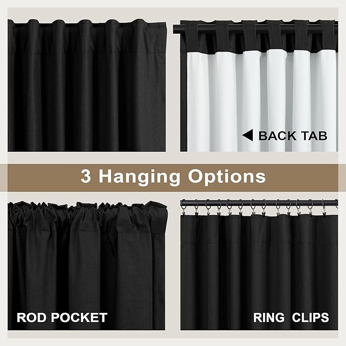 Black Out Curtains 108 Inches Long 2 Panel Burg for Bedroom Window Solid Modern Blackout Linen Drapes Back Tab Sun Heat Cold No Light Blocking Curtains for Winter Living Room Blinds Shades Elegantes