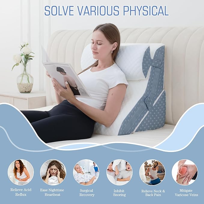 Bed Wedge Pillow for Sleeping, 20-in-1 Adjustable Pillow Wedge Acid Reflux Pillow, 9 &12 & 20 Inch 3-in-1 Incline Wedge Pillow for Back Pain Relief, Gerd, Snoring